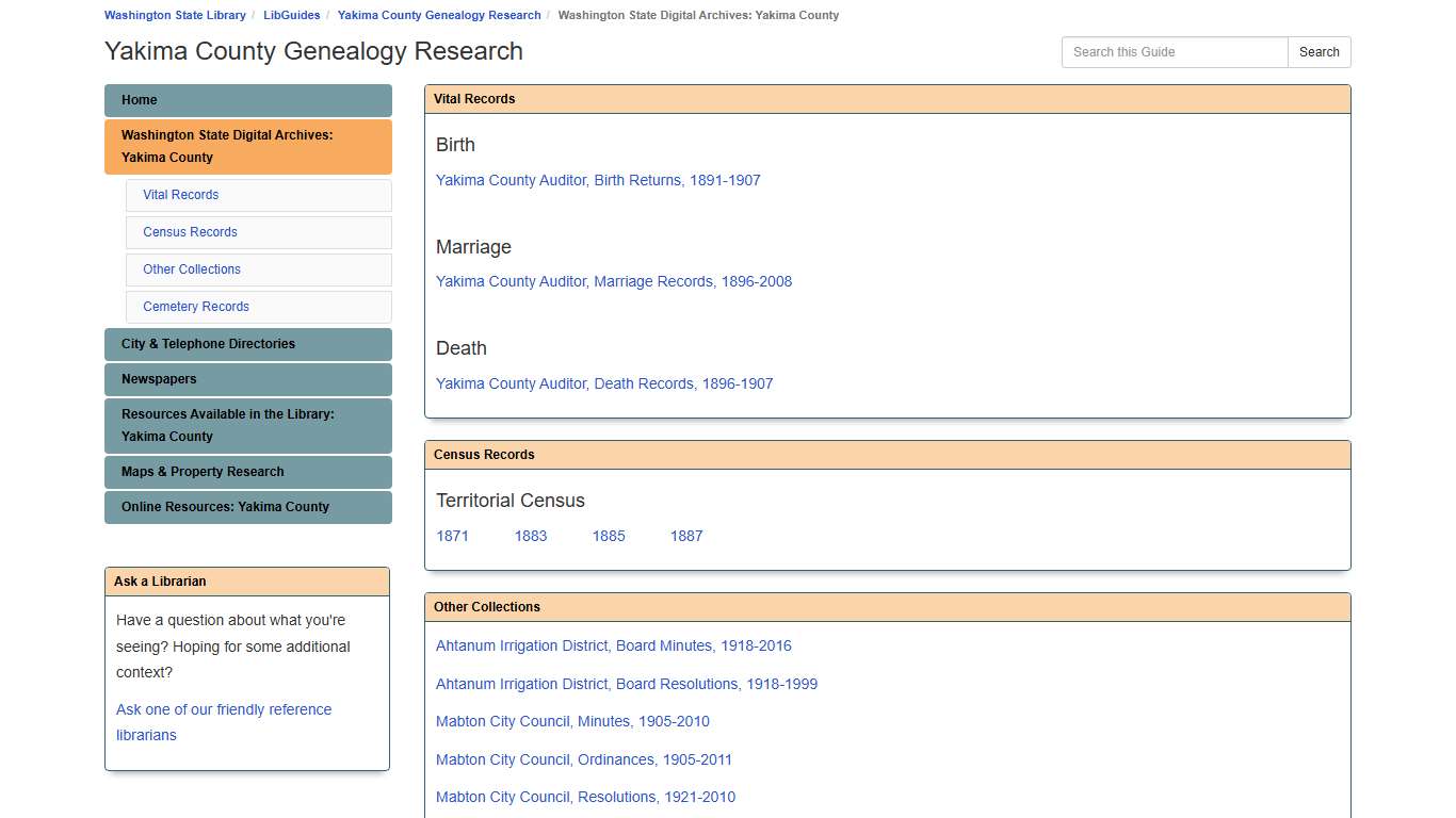 Washington State Digital Archives: Yakima County - Yakima County Genealogy Research - LibGuides at Washington State Library