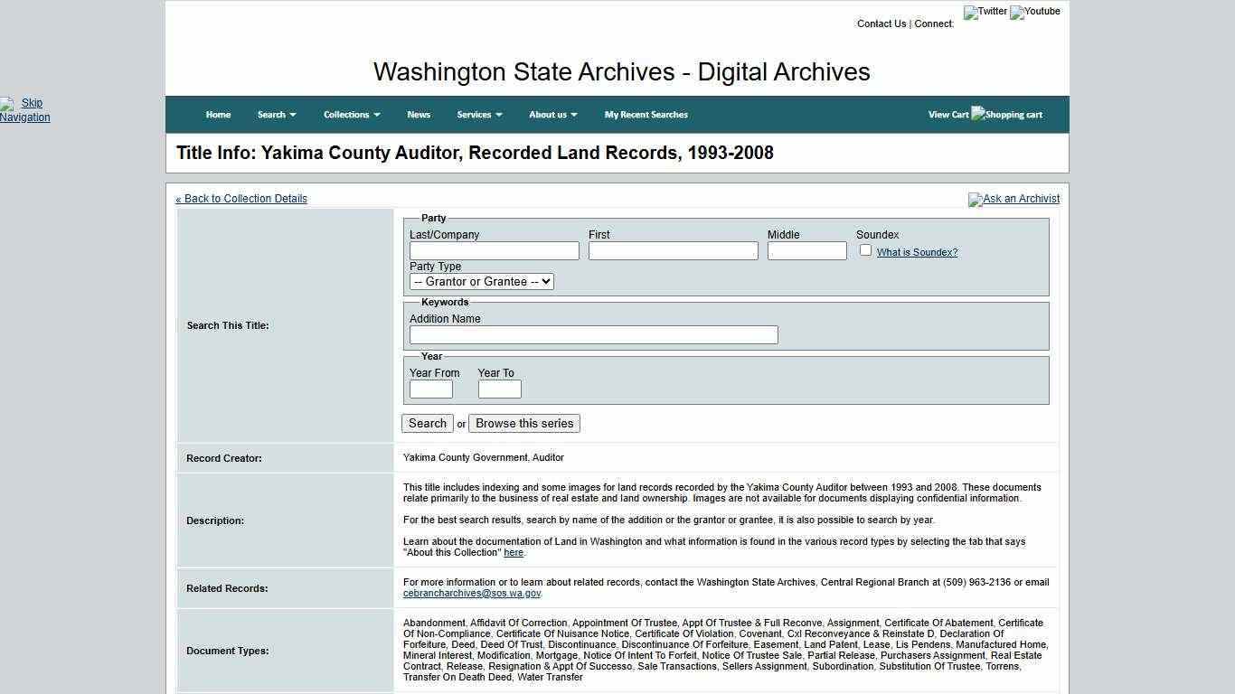 Washington State Archives, Digital Archives - Title Info: Yakima County Auditor, Recorded Land Records, 1993-2008